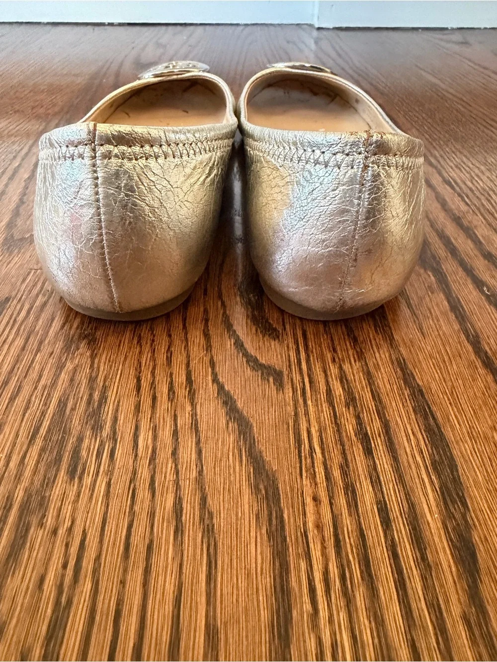Tory Burch Silver Leather Logo Ballet Flats